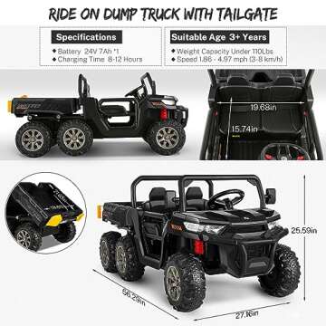 Hikole Kids Electric Ride on Car with 2 Seats and Dump Bed