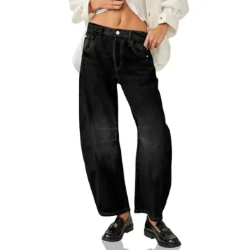 PLNOTME Women's Baggy Boyfriend Jeans Vintage Wide Leg Mid Rise Barrel Denim Ankle Pants