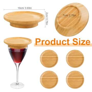 ONRSV 4 PCS Wine Glass Charcuterie Topper, Wine Glass Charcuterie Board Topper, Charcuterie Wine Glass Topper, Bamboo Wine Glass Topper Coasters for Party, Bar, Restaurants, Family Gatherings, Wooden
