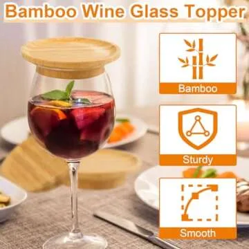 ONRSV 4 PCS Wine Glass Charcuterie Topper, Wine Glass Charcuterie Board Topper, Charcuterie Wine Glass Topper, Bamboo Wine Glass Topper Coasters for Party, Bar, Restaurants, Family Gatherings, Wooden