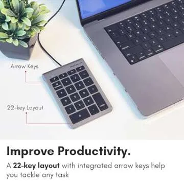 Macally Wired USB C Numeric Keypad for Mac - Work Better - Type C Number Pad for MacBook Pro/Air, iMac, and PC - USB C Wired Number Pad with 5ft Cable and Arrow Keys - 10 Key USB Keypad for Laptop