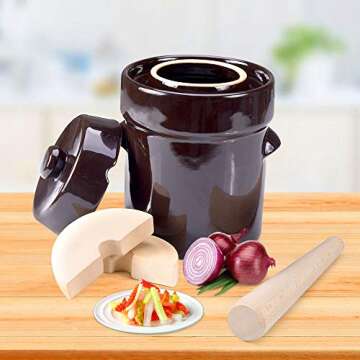 Seeutek Fermentation Crock Jar 5 Liter / 1.3 Gallon - Stoneware Pot for Fermenting, Pickling Kimchi,...