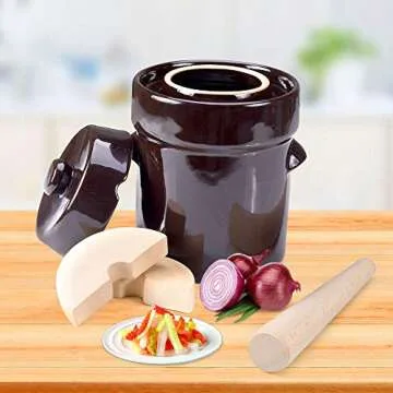 Seeutek Fermentation Crock Jar 5 Liter / 1.3 Gallon - Stoneware Pot for Fermenting, Pickling Kimchi,...