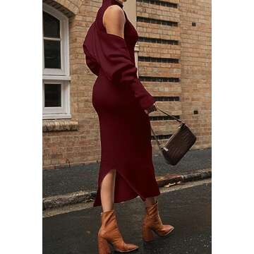 PRETTYGARDEN Womens Fall 2 Piece Outfits Bodycon Maxi Tank Pullover Sweater Dress And Long Sleeve Cropped Cardigan Knit Sets (Wine Red,Medium)