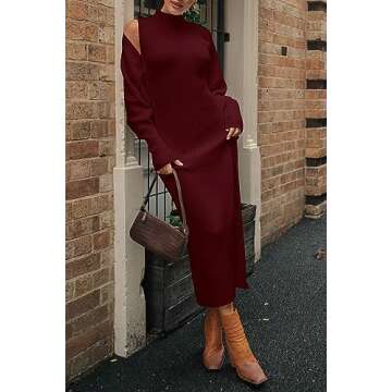 PRETTYGARDEN Womens Fall 2 Piece Outfits Bodycon Maxi Tank Pullover Sweater Dress And Long Sleeve Cropped Cardigan Knit Sets (Wine Red,Medium)