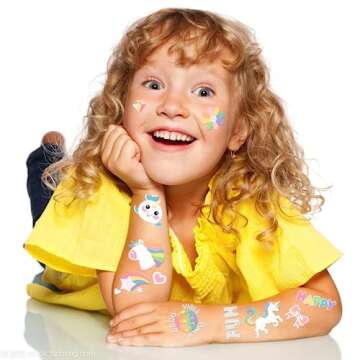 118 PCS Unicorn Rainbow Temporary Tattoo Kids, Glitter Crown Fake Tattoo for Girls’ Party Favors Kids Birthday Supplies Decorations, Princess Tattoos Sticker for Kids 6 7 8 9 10 year