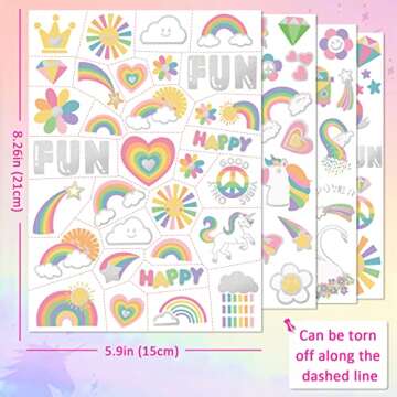 118 PCS Unicorn Rainbow Temporary Tattoo Kids, Glitter Crown Fake Tattoo for Girls’ Party Favors Kids Birthday Supplies Decorations, Princess Tattoos Sticker for Kids 6 7 8 9 10 year