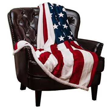 Chanasya Premium US Flag Sherpa Throw Blanket