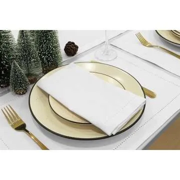 PurpleEssences Set of 12 Hemstitch Cloth Dinner Napkins 100% Cotton - Soft Durable Washable - Ideal for Wedding Spring Summer Easter - Perfect Everyday Use Table Linen 18x18 - White