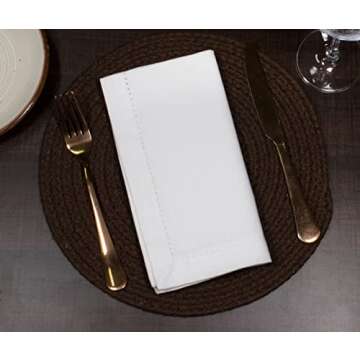 PurpleEssences Set of 12 Hemstitch Cloth Dinner Napkins 100% Cotton - Soft Durable Washable - Ideal for Wedding Spring Summer Easter - Perfect Everyday Use Table Linen 18x18 - White