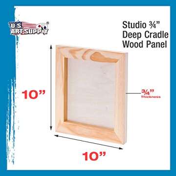 U.S. Art Supply 10" x 10" Birch Wood Paint Pouring Panel Boards, Studio 3/4" Deep Cradle (Pack of 4) - Artist Wooden Wall Canvases - Painting Mixed-Media Craft, Acrylic, Oil, Watercolor, Encaustic