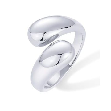 PAVOI Rhodium Plated Chunky Open Twist Stackable Rings for Women | Bold Crossover Statement Ring Ban...