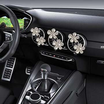 Bling Flower Air Vent Clips, 6 Pcs Cute Daisy Car Air Fresheners Vents Clips Car Diffuser Rhinestone Car Interior Decoration Charm Diamond Car Decor Bling Car Accessories for Women Girls