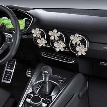 Bling Flower Air Vent Clips, 6 Pcs Cute Daisy Car Air Fresheners Vents Clips Car Diffuser Rhinestone Car Interior Decoration Charm Diamond Car Decor Bling Car Accessories for Women Girls