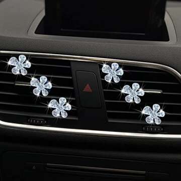 Bling Flower Air Vent Clips, 6 Pcs Cute Daisy Car Air Fresheners Vents Clips Car Diffuser Rhinestone Car Interior Decoration Charm Diamond Car Decor Bling Car Accessories for Women Girls