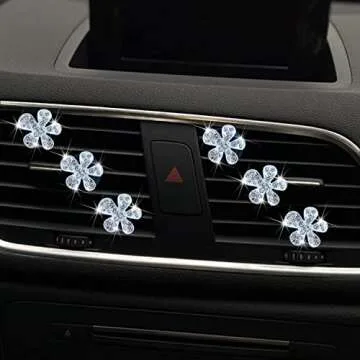 Bling Flower Air Vent Clips, 6 Pcs Cute Daisy Car Air Fresheners Vents Clips Car Diffuser Rhinestone Car Interior Decoration Charm Diamond Car Decor Bling Car Accessories for Women Girls