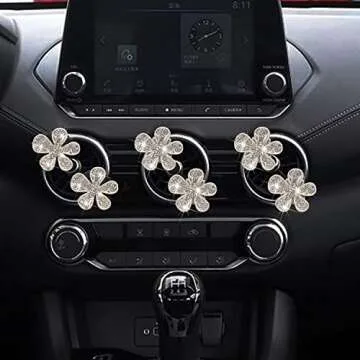 Bling Flower Air Vent Clips, 6 Pcs Cute Daisy Car Air Fresheners Vents Clips Car Diffuser Rhinestone Car Interior Decoration Charm Diamond Car Decor Bling Car Accessories for Women Girls