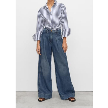 PLNOTME Women's High Waisted Wide Leg Jeans Baggy Mom Casual Denim Pants Wash Blue