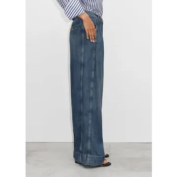 PLNOTME Women's High Waisted Wide Leg Jeans Baggy Mom Casual Denim Pants Wash Blue