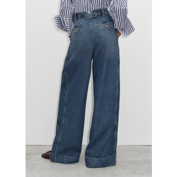 PLNOTME Women's High Waisted Wide Leg Jeans Baggy Mom Casual Denim Pants Wash Blue