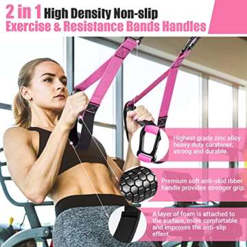 Home Resistance Training Kit, Resistance Trainer Exercise Straps with Handles, Door Anchor and Carrying Bag for Home Gym, Bodyweight Resistance Workout Straps for Indoor & Outdoor(Pink)