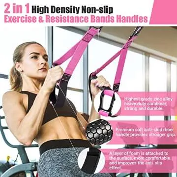 Home Resistance Training Kit, Resistance Trainer Exercise Straps with Handles, Door Anchor and Carrying Bag for Home Gym, Bodyweight Resistance Workout Straps for Indoor & Outdoor(Pink)