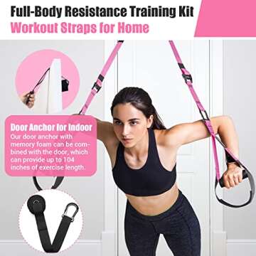 Home Resistance Training Kit, Resistance Trainer Exercise Straps with Handles, Door Anchor and Carrying Bag for Home Gym, Bodyweight Resistance Workout Straps for Indoor & Outdoor(Pink)