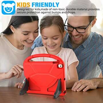 SUPLIK Kids Case for iPad 9th/8th/7th Generation - iPad 10.2 inch 2021/2020/2019 Case with Built-in Screen Protector, Durable Shockproof Handle Stand Kids Case for Apple iPad 7/8/9 Gen, Red