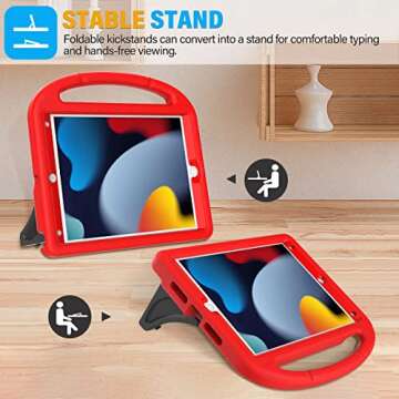 SUPLIK Kids Case for iPad 9th/8th/7th Generation - iPad 10.2 inch 2021/2020/2019 Case with Built-in Screen Protector, Durable Shockproof Handle Stand Kids Case for Apple iPad 7/8/9 Gen, Red
