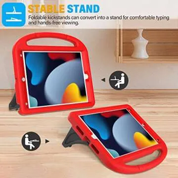 SUPLIK Kids Case for iPad 9th/8th/7th Generation - iPad 10.2 inch 2021/2020/2019 Case with Built-in Screen Protector, Durable Shockproof Handle Stand Kids Case for Apple iPad 7/8/9 Gen, Red