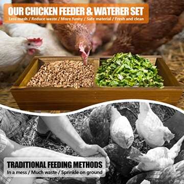 Chicken Picnic Table Feeder, Chicken Feeder No Waste Carbonization Wooden, Lovely Chicken Feeder, 15.7" L X 14.9" W X 8.6" H, Duck Feeder No Mess, Easy to Clean and Fill