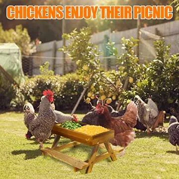 Chicken Picnic Table Feeder, Chicken Feeder No Waste Carbonization Wooden, Lovely Chicken Feeder, 15.7" L X 14.9" W X 8.6" H, Duck Feeder No Mess, Easy to Clean and Fill