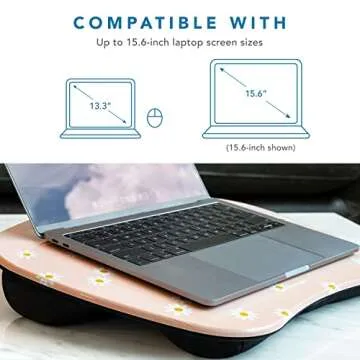 LAPGEAR MyStyle Portable Lap Desk with Cushion - Pink Daisy - Fits up to 15.6 Inch Laptops - Style No. 45336