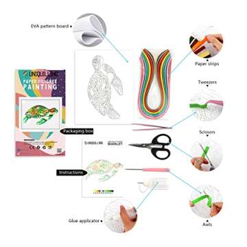 Uniquilling Quilling Kit, Paper Quilling Kits, 8 * 10-in Green Turtle Paper Filigree Kits with Quilling Tools& Using Manual, DIY Quilling Artwork Modern Wall Art for Living Room