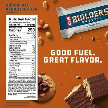 CLIF Builders - Chocolate Peanut Butter Flavor - Plant Based Protein Bars - Gluten Free - Non-GMO - Low Glycemic - 20g Protein - 2.4 oz. (12 Pack)
