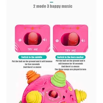 YMDLY Toys Toddler Baby Bouncing Sensory Ball - Sturdy Durable Crawling Ball Toy Fun Learning Ball Toy Two Modes Baby Music Ball Facilitates Movement of Children Suitable for Babies,Red,18+ Months
