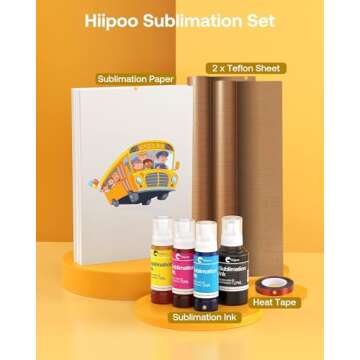Hiipoo Sublimation Ink Set with 110 Sheet Sublimation Paper 8.5x11” 120G, 2 Pack Teflon Sheet, Heat Tape Compatible for Inkjet Printer ET-2720 ET-2760 ET-2800 ET-2803 ET-2400 ET-4700 ET-4800 ET-15000