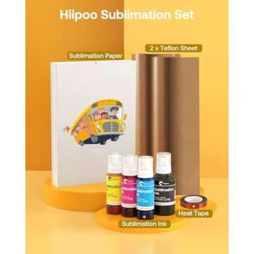 Hiipoo Sublimation Ink Set with 110 Sheet Sublimation Paper 8.5x11” 120G, 2 Pack Teflon Sheet, Heat Tape Compatible for Inkjet Printer ET-2720 ET-2760 ET-2800 ET-2803 ET-2400 ET-4700 ET-4800 ET-15000
