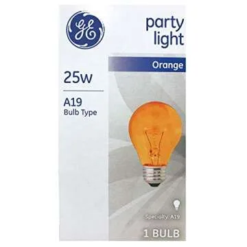 GE Lighting 25-Watt A19 Party Light Bulb with Medium Base, Orange (4 Bulbs)