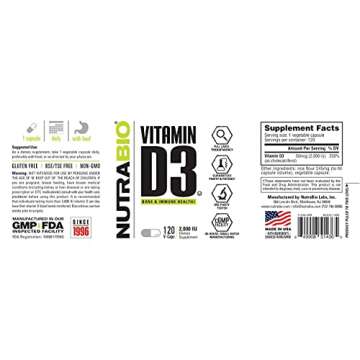 NutraBio Vitamin D 2000 IU - Immune Support Capsules