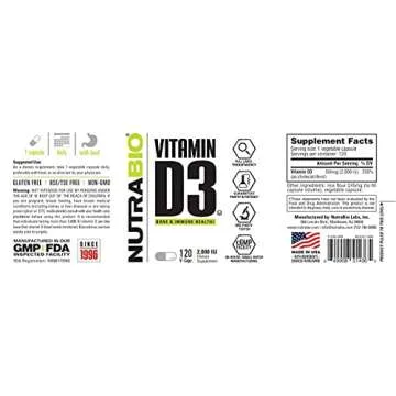 NutraBio Vitamin D 2000 IU - Immune Support Capsules