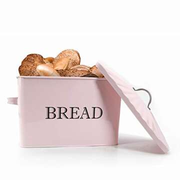 Jolitac Metal Bread Box - Kitchen Countertop Pink Bread Storage Bin with Lid and hands, Large Capaci...