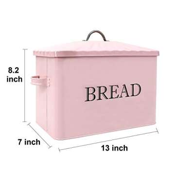 Jolitac Metal Bread Box - Kitchen Countertop Pink Bread Storage Bin with Lid and hands, Large Capacity Farmhouse Bread keeper Food Storage Container