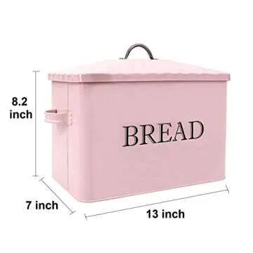 Jolitac Metal Bread Box - Kitchen Countertop Pink Bread Storage Bin with Lid and hands, Large Capacity Farmhouse Bread keeper Food Storage Container