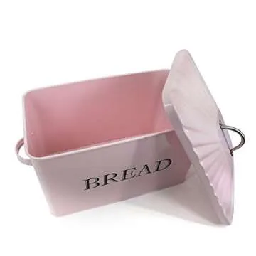 Jolitac Metal Bread Box - Kitchen Countertop Pink Bread Storage Bin with Lid and hands, Large Capacity Farmhouse Bread keeper Food Storage Container