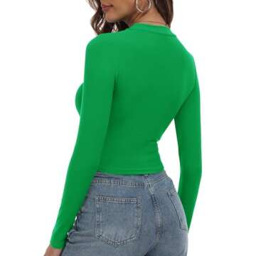 Artfish Women's Round Neck Long Sleeve Knit Ribbed Fitted Crop Top Casual Basic Shirts Kelly Green, ...
