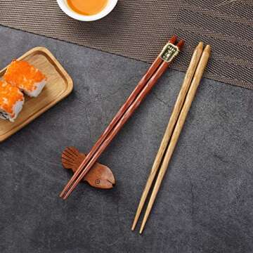 Natural Wood Chopstick Set 5 Pairs Gift Set