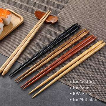 Natural Wood Chopstick Set 5 Pairs Gift Set