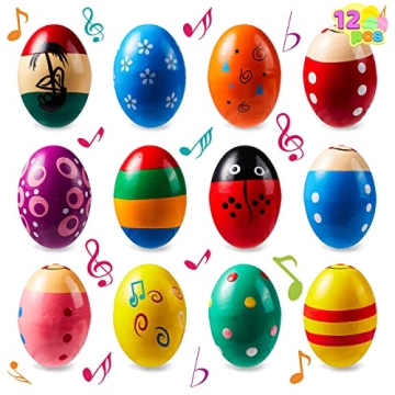 JOYIN 12 Packs 1.9''*2.7" Wooden Egg Shakers - Musical Party Favors and Supplies
