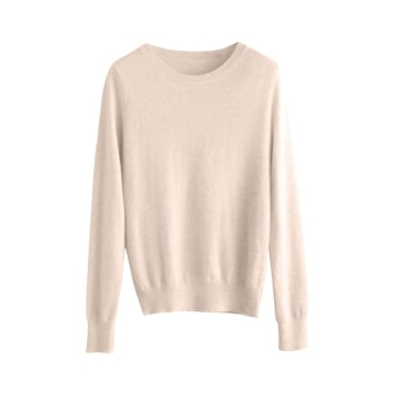 Amazon Online Com Cashmere Sweaters for Women New Cashmere Long Sleeve Crew Neck Soft Warm Knit Tops Fall Winter Fashion Clothes Trendy Outfits Beige,Medium